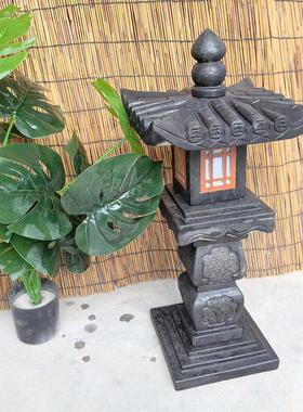 石灯日式庭院石灯笼太阳能中式石头灯笼户外花园景观造景石雕摆件