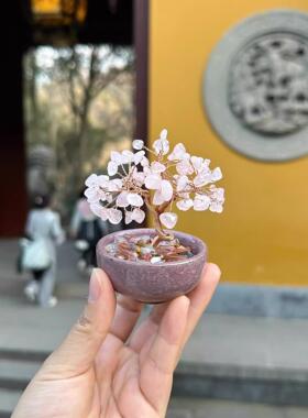 杭州灵隐官方天然黄水晶碎石发财树桌面摆件办公室客厅招财富贵树