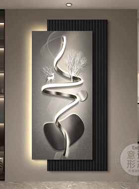 石来运转玄关装饰画轻奢大气入户正对门挂画LED灯走廊过道叠加画