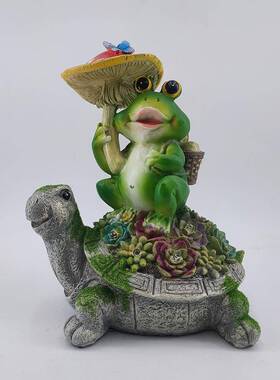 亚马逊户外太阳能多肉乌龟雕像树脂工艺品动物园林花园庭院灯摆件