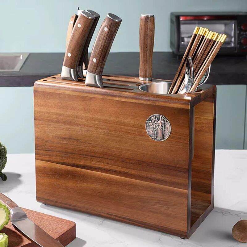 Solid wood knife rack, chopstick cage, integrated kitchen knife storage rack, household multifunctional countertop kitchen knife rack
