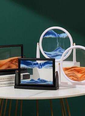 厂家直销跨境旋转3D流沙画摆件圆形玻璃工艺品解压家居装饰礼品