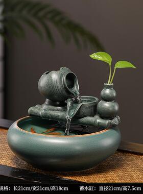 正品中式流水意摆件禅台循环水茶迷你小鱼型缸桌面客厅办公室装饰