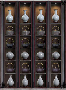 样板间茶几摆件中式禅意茶室软装饰品博古架茶柜茶壶摆件铁壶花瓶