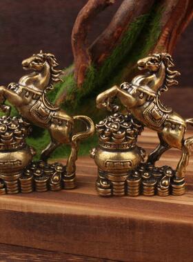 黄铜马踏聚宝盆马上发财创意工艺品小摆件小铜器黄铜摆件生肖马