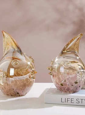 轻奢简约水晶琉璃鱼摆件客厅电视柜卧室玄关样板房玻璃装饰品摆设