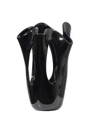 中古风经典黑色花瓣镂空黑色琉璃花瓶高端会所酒店样板间家居摆件