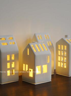 丹麦斯堪的那维亚小房子烛台出口陶瓷磨砂简单切割建筑蜡站家庭装