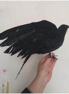 仿真羽毛乌鸦摆件万圣节假鸟装饰品摄影道具乌鸦教学模型仿真小鸟