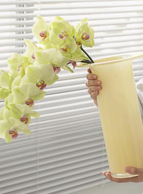 视远喇叭口芬顿奶玉色高级感玻璃花瓶酒店样板间现代简约插花装饰