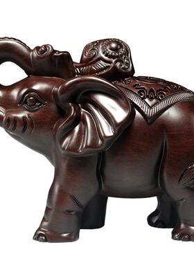 黑檀木雕大象摆件一对实木家居客厅电视柜装饰工艺品新居开业送礼