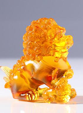 正品琉念子摆件财狮一对定制故宫纪品前台狮办公桌家居中璃国特色