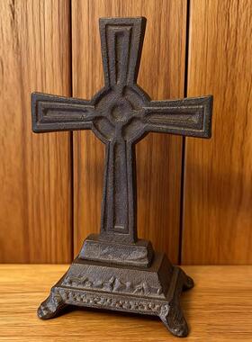 欧洲复古铸铁十字架摆件家居装饰品桌面工艺品高品质黑色