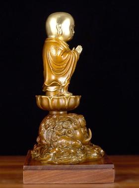 古叶家居纯黄铜地藏王摆件客厅桌面中式工艺品办公室客厅家居摆件