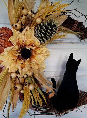 Halloween Moon Cat wreath door hanging decorations猫咪花环