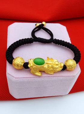 越南沙金貔貅手链男镀金转运珠子手串女本命年红黑编织绳手链情侣