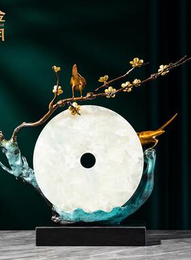 铜金岁月花好月圆喜鹊枝鸟黄铜摆件客厅玄关腊梅仿真玉石彩铜摆件