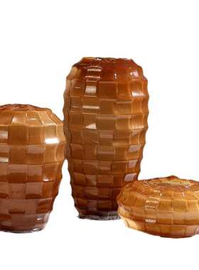 简约现代方块几何磨砂玻璃花瓶摆件样板间客厅玄关桌面插花器软装