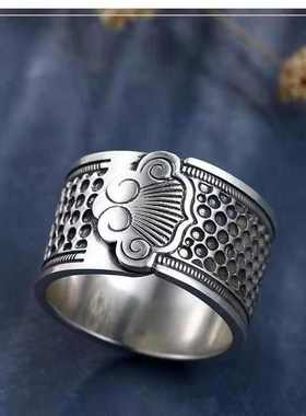 仿银顶针戒指复古吉祥如意戒指防扎手顶针缝纫银指箍顶针箍女