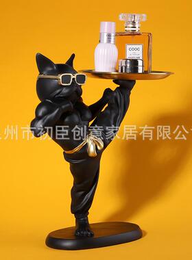 跨境创意斗牛犬摆件钥匙收纳托盘玄关办公桌面法斗狗家居装饰礼品