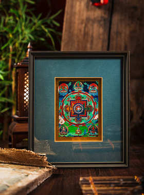 客厅木质民族金雕可装饰画度母唐定图卡藏式壁画绿台大摆风办公室