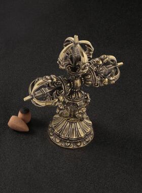 仿古玩古董密宗金刚降魔杵大底座黄铜大摆件香插座摆设工艺品收藏