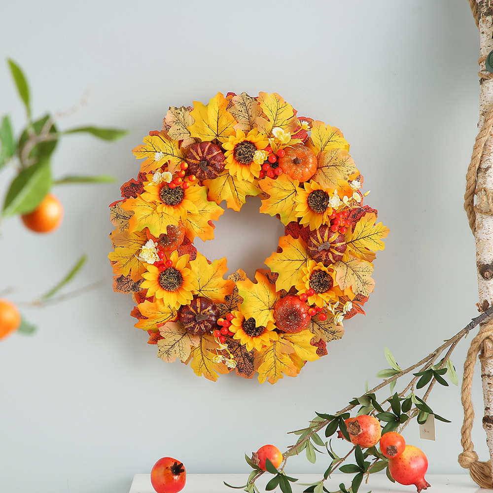 感恩节仿真花花环丰收节南瓜装饰花圈仿真枫叶浆果秋色花环,淘宝优惠券,粉丝福利购,淘宝优惠卷