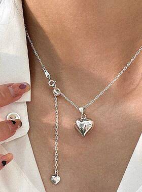 新款爱心形链条推拉项链女小众设计感百搭轻奢颈链水波链锁骨链