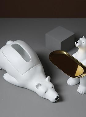 北欧轻奢创意北熊纸糖巾盒摆件bear-1玄极关钥匙收纳托乔迁礼物盘