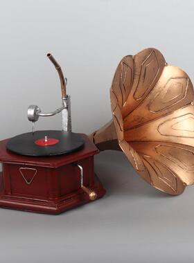 复古留声机模型摆件古典手工艺术品怀旧客厅酒吧橱窗酒柜装饰摆设