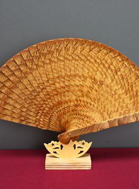 太行崖柏折扇陈化老料高油满水波纹苏扇柏香浓郁摆扇家居工艺礼品