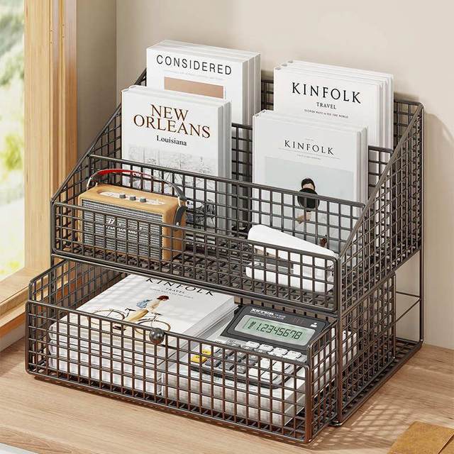 Desktop storage rack bedroom simple bookshelf living room decoration storage box student book paper ware sorting storage cabinet