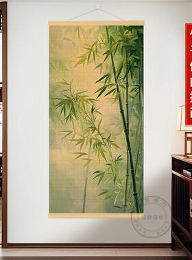 新中式竹报平安竹编竹帘客厅装饰画玄关画茶室背景墙挂轴挂画
