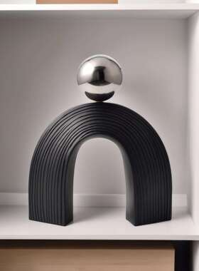 简约代饰黑色电金球树脂拱门创意艺NKF术摆现件样板房桌面镀装品