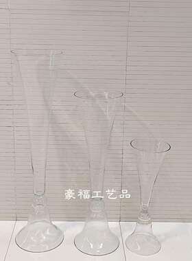 现代简约透明婚庆高脚杯玻璃花瓶酒店大堂桌面软装插花装饰摆件