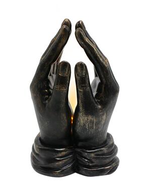 跨境新款创意带灯合十手树脂摆件立式双手祈祷雕塑工艺品装饰