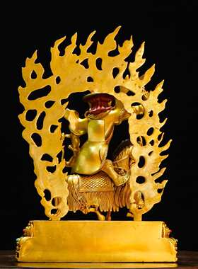 纯铜尼泊尔工艺骑羊单坚护法佛像精品仿古鎏金铜像装饰摆件七寸