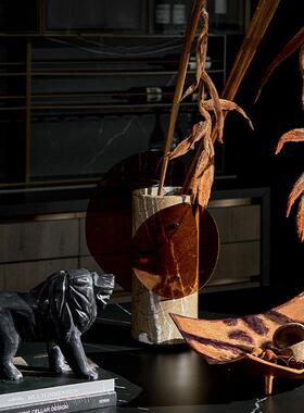 中古风几何构成雨林棕花器酒店民宿书房客厅高级感小众装饰品摆件