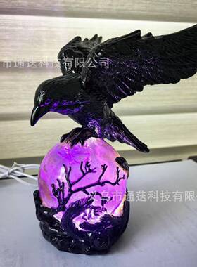 跨境热款欧式小夜灯灯具灯饰书房创意老鹰台灯哥特风渡鸦树脂摆件