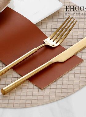 现代轻奢样板间餐具套装饰品棕色系软装西餐餐具套装样板房餐盘叉