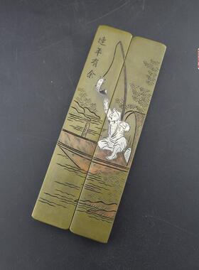 古玩收藏铜器仿古办公用品文房四宝用具礼品手工实心纯铜镇尺镇纸
