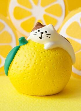夏日西瓜柚子水果猫树脂工艺品可爱手工摆件公仔桌面摆件