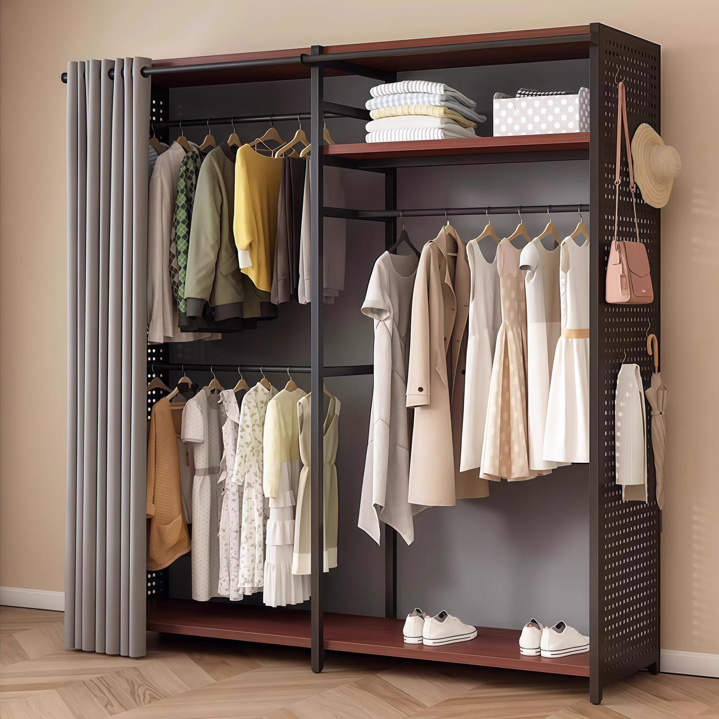 Wardrobe metal perforated board for rental housing, one-piece free assembly, small apartment wardrobe, simple floor-to-ceiling bedroom home use