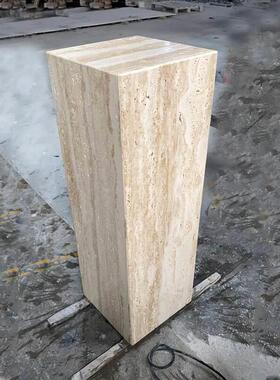 哑光天然洞石大理石底座酒店别墅装饰立柱工艺品摆饰底座高端定制