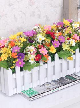 跳兰小雏菊栅栏花套装彷真假绢花50cm木栅栏家居客厅饰品窗台盆栽