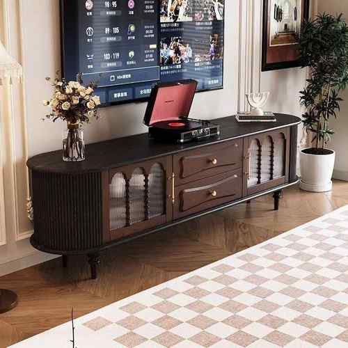 法式古实木电BMJ视柜黑色美式小户型客家厅用收纳储古物柜中风家 - 图1