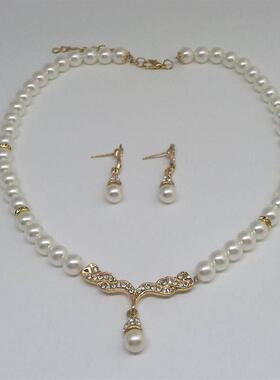 Cross Border Bridal Pearl Necklace Earrings Set Jewelry套装