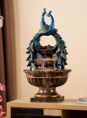 高档孔雀摆饰件招财客流水落地电视柜厅美式复古 玄关摆设装饰家