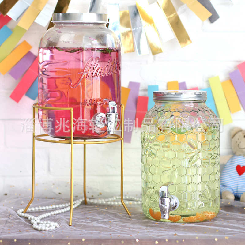 4-liter golden shelf juice jar glass grape wine jar soaking wine bottle dessert table party self-service beverage bucket