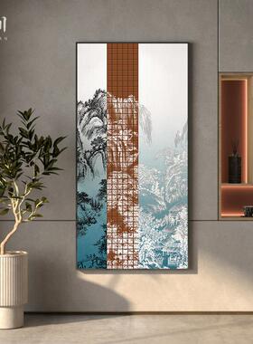 新中式抽象山水高级感中国风禅意客厅餐厅装饰画玄关壁画竖版挂画
